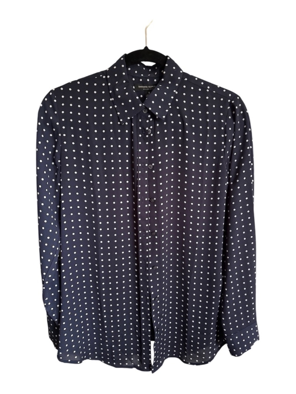Navy and white polka dot shirt by Banana Republic size small
